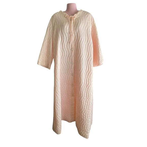 Vintage Barbizon Robe Womens Large Quilted Satin Nylon Housecoat Pockets 60s - Picture 1 of 8
